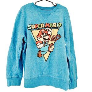 Jumping Beans Super Mario Sweatshirt Boys Size 8 Blue Fleece Long Sleeves